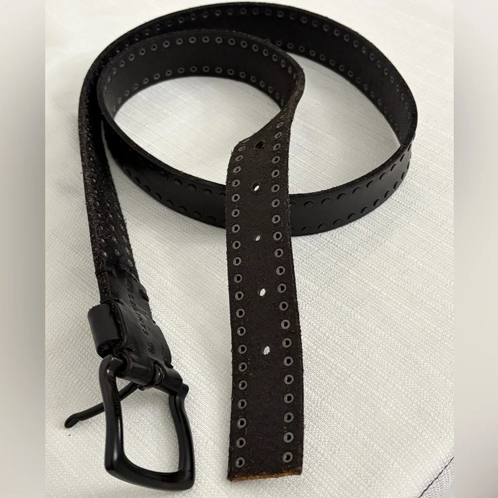 AllSaints Men’s 42.5” Black Leather Studded Belt  Punk Minimal (B134)✨